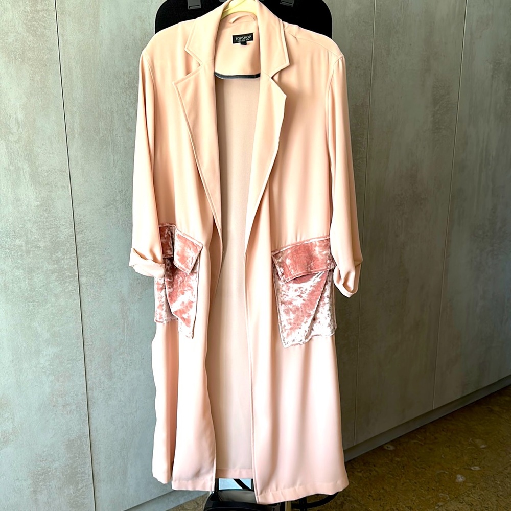 TOP SHOP DUSTER COAT WITH LARGE VELVET POCKETS US Size 0